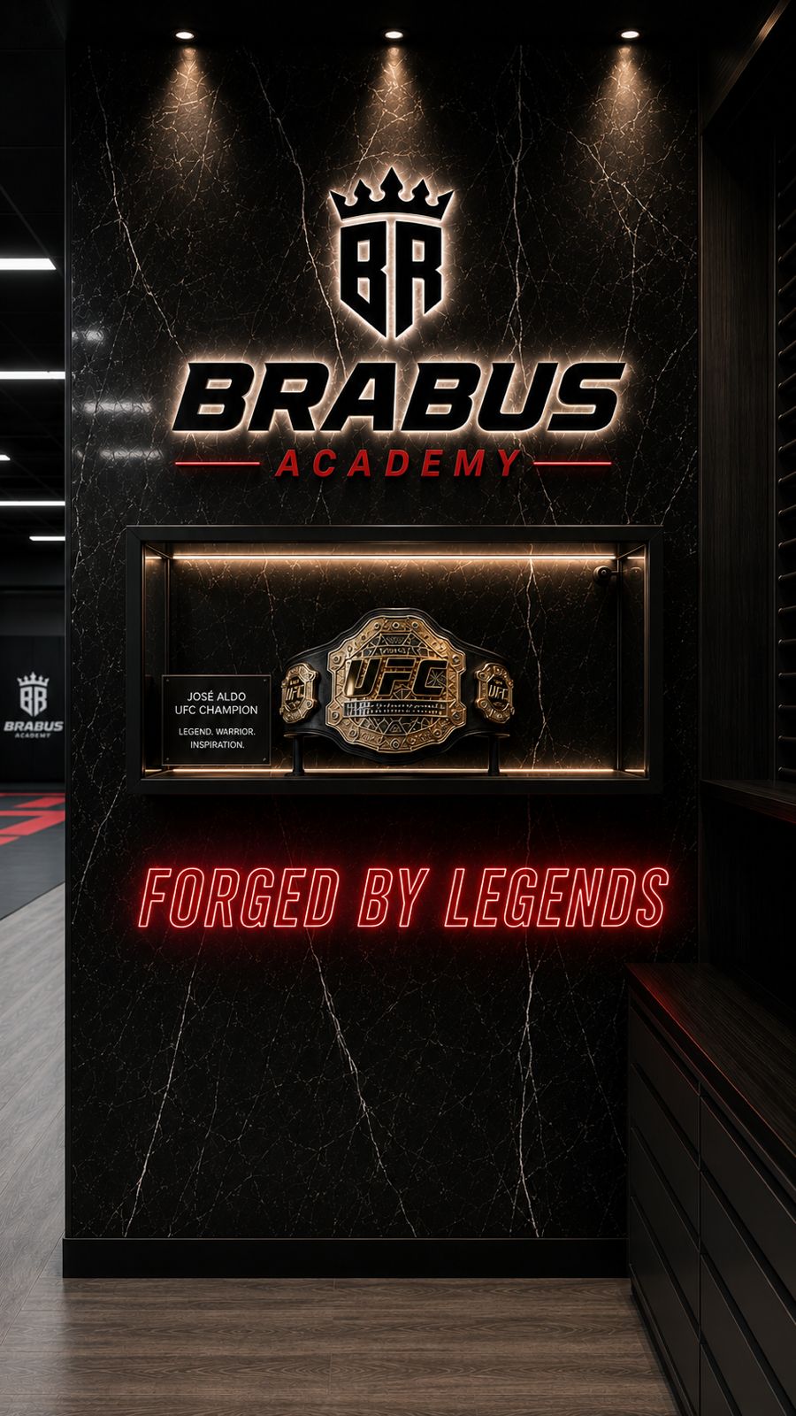 The Brabus Academy training space where mount control is taught daily